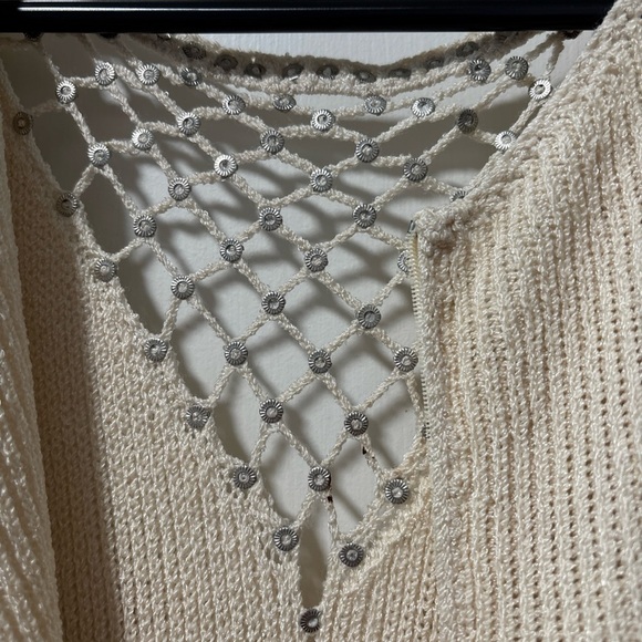 Vintage Pat Sandler for Wellmore Cream Rhinestone Knit Sweater Dress Stretch S M - Picture 6 of 9